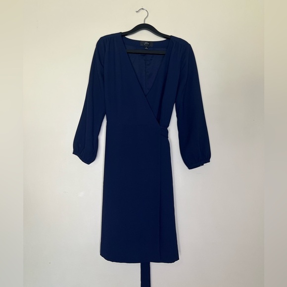 J. Crew Navy Blue 3/4 Sleeve Wrap Dress | 365 Crepe, Size 2 Like New - Picture 7 of 12